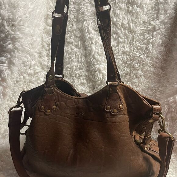 ABACO made in France rustic lBrown Leather Medium Satchel/Shoulder Bag - Picture 3 of 14